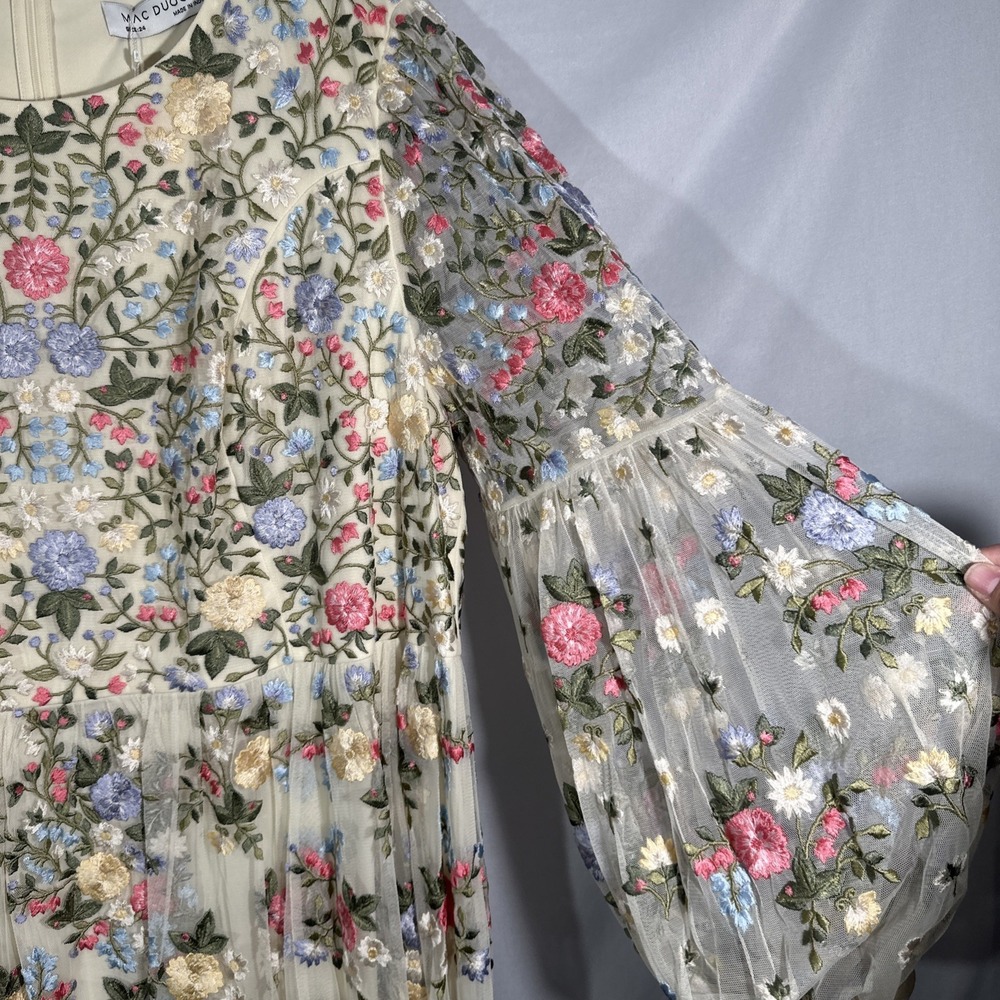 NWT Mac Duggal [ 24 ] 35161 Floral Embroidered Blouson Sleeve‎ Gown Ivory #S1967 - Picture 11 of 16